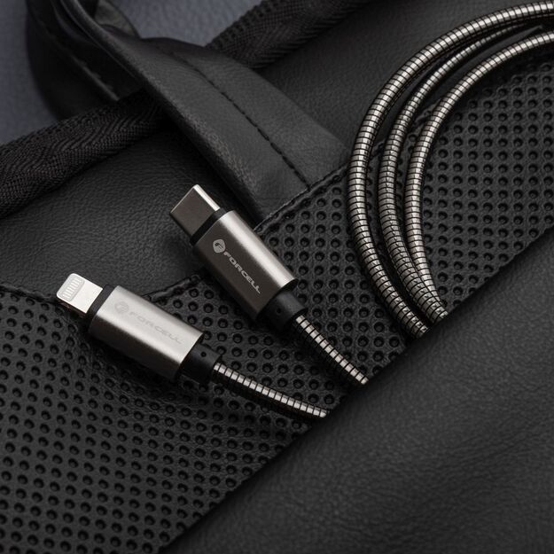 Cable USB C to Lightning Forcell F-Energy PD 3A 27W Metal 2 m C238 silver 4