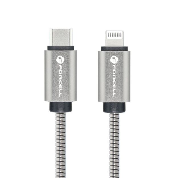 Cable USB C to Lightning Forcell F-Energy PD 3A 27W Metal 2 m C238 silver 2